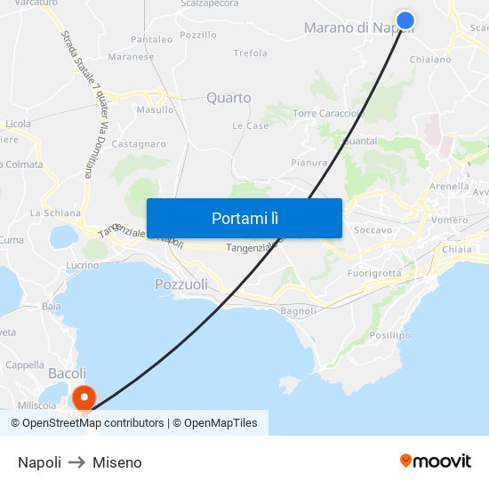 Napoli to Miseno map