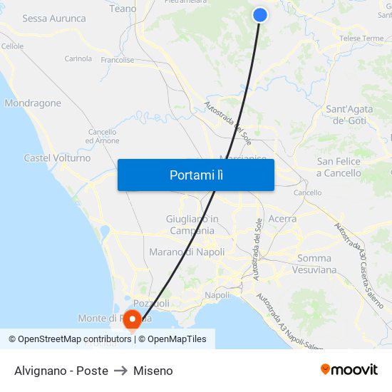 Alvignano - Poste to Miseno map