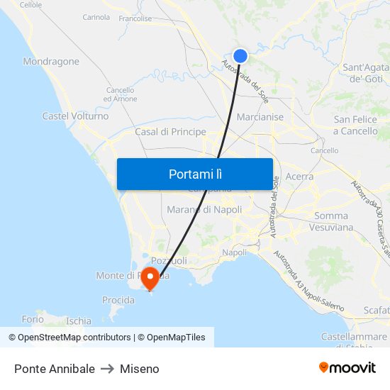 Ponte Annibale to Miseno map