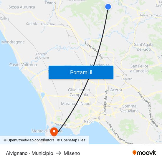 Alvignano - Municipio to Miseno map