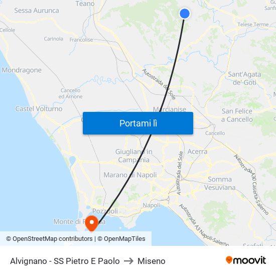 Alvignano - SS Pietro E Paolo to Miseno map