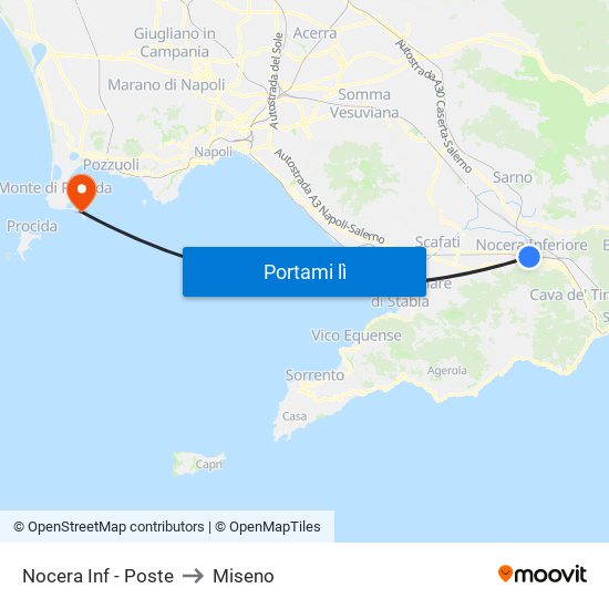 Nocera Inf - Poste to Miseno map