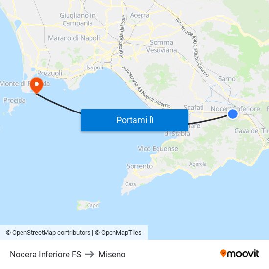 Nocera Inferiore FS to Miseno map