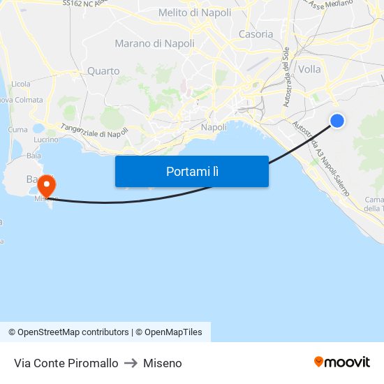 Via Conte Piromallo to Miseno map