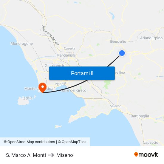 S. Marco Ai Monti to Miseno map