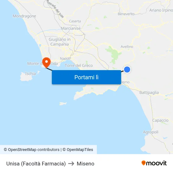 Unisa (Facoltà Farmacia) to Miseno map