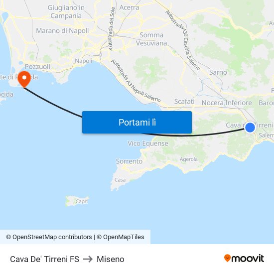 Cava De' Tirreni FS to Miseno map