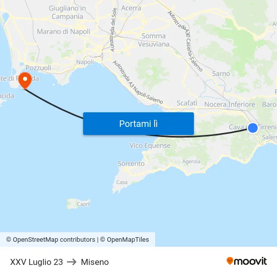 XXV Luglio 23 to Miseno map