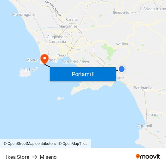 Ikea Store to Miseno map