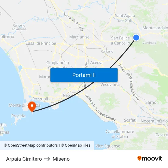 Arpaia Cimitero to Miseno map
