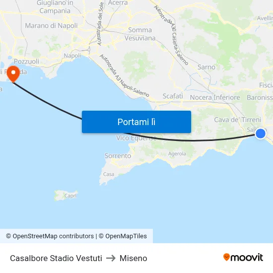 Casalbore Stadio Vestuti to Miseno map