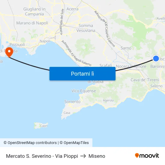 Mercato S. Severino - Via Pioppi to Miseno map