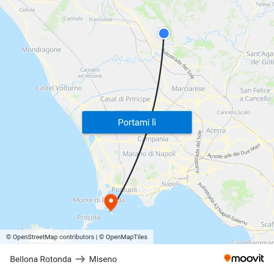 Bellona Rotonda to Miseno map