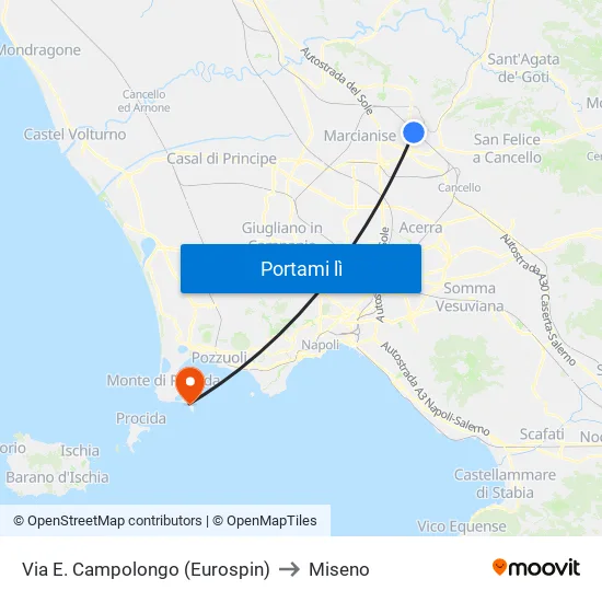 Via E. Campolongo (Eurospin) to Miseno map