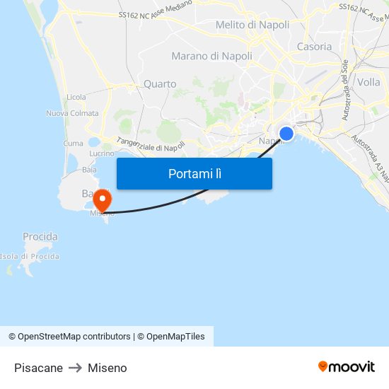 Pisacane to Miseno map