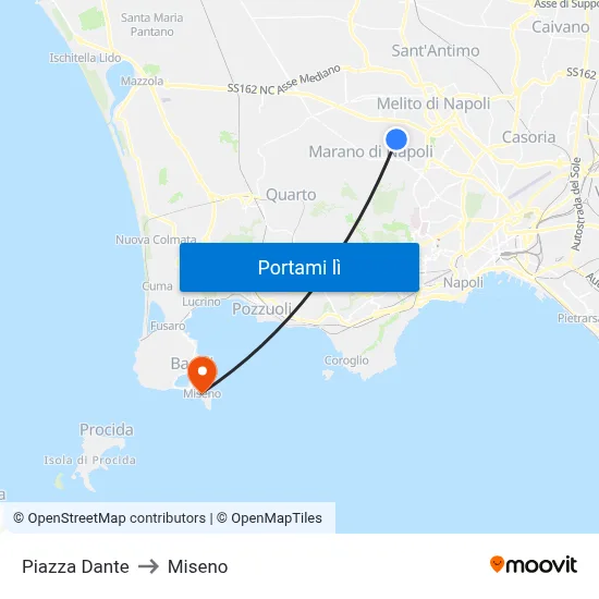 Piazza Dante to Miseno map