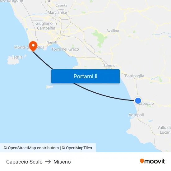 Capaccio Scalo to Miseno map