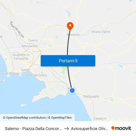 Salerno - Piazza Della Concordia to Aviosuperficie Olivola map
