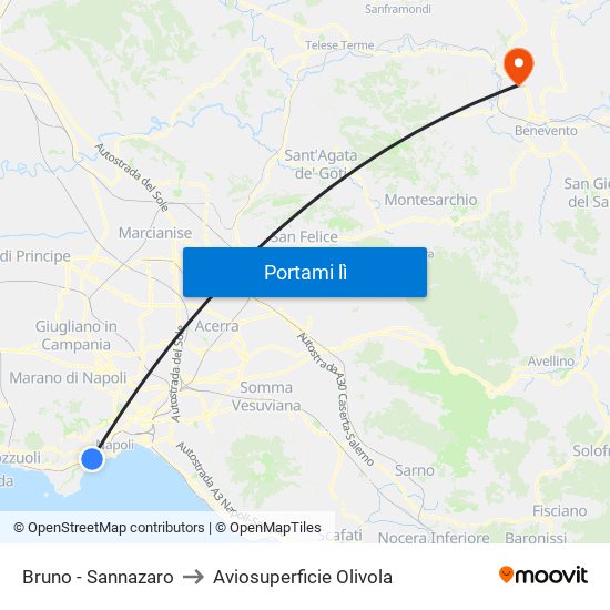 Bruno - Sannazaro to Aviosuperficie Olivola map