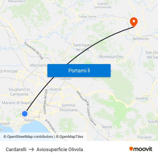 Cardarelli to Aviosuperficie Olivola map