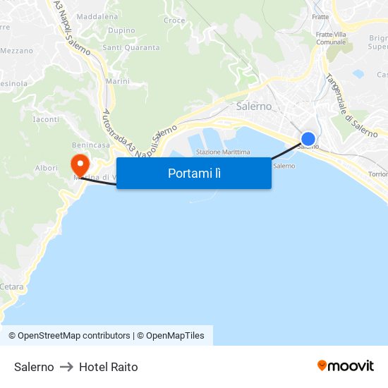 Salerno to Hotel Raito map