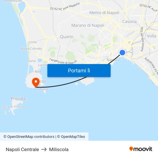 Napoli Centrale to Miliscola map