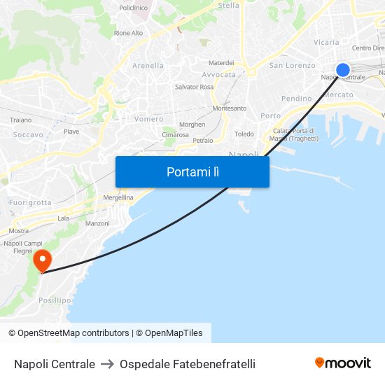 Napoli Centrale to Ospedale Fatebenefratelli map