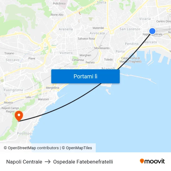 Napoli Centrale to Ospedale Fatebenefratelli map
