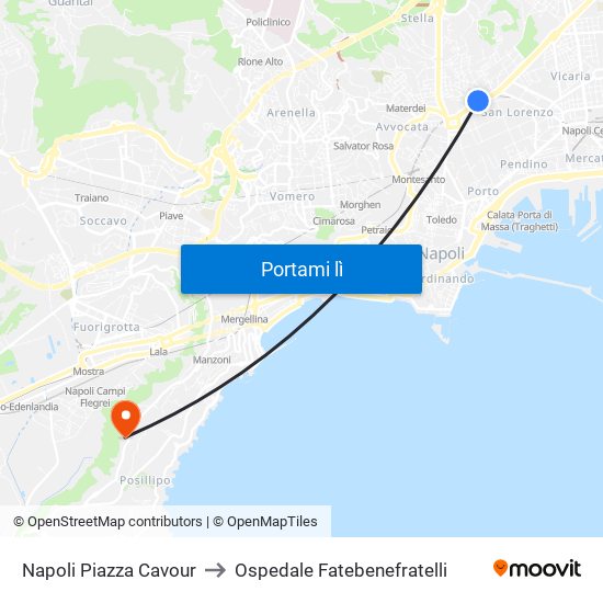 Napoli Piazza Cavour to Ospedale Fatebenefratelli map