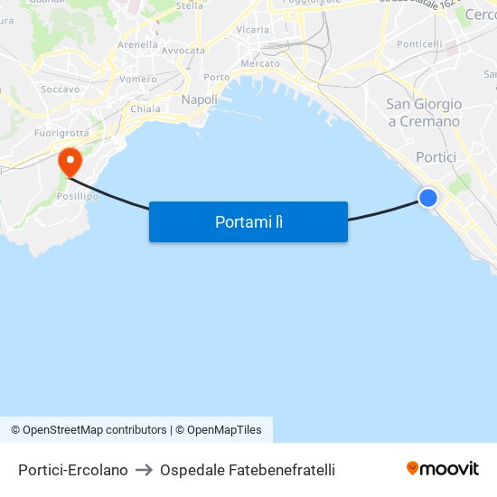 Portici-Ercolano to Ospedale Fatebenefratelli map