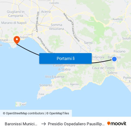 Baronissi Municipio to Presidio Ospedaliero Pausillipon map