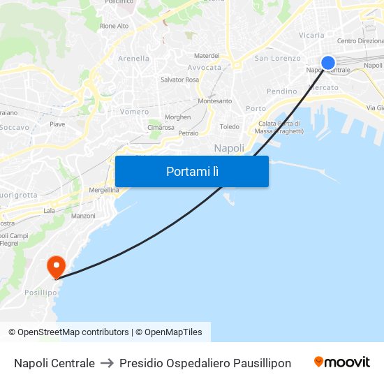 Napoli Centrale to Presidio Ospedaliero Pausillipon map