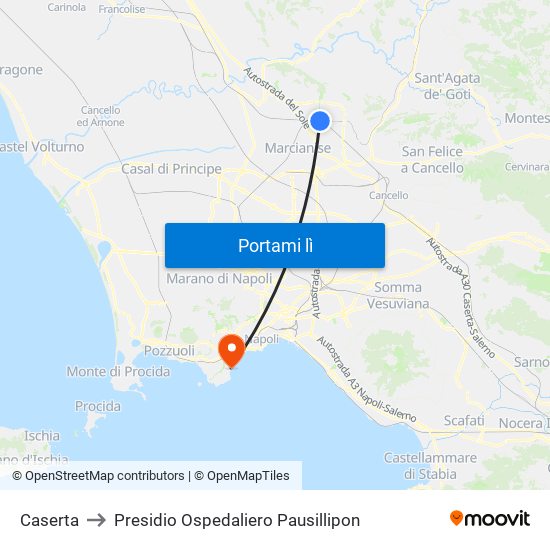 Caserta to Presidio Ospedaliero Pausillipon map