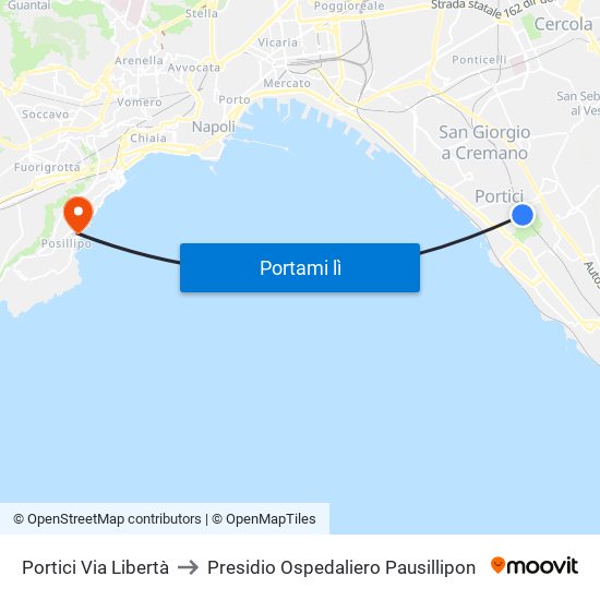 Portici Via Libertà to Presidio Ospedaliero Pausillipon map