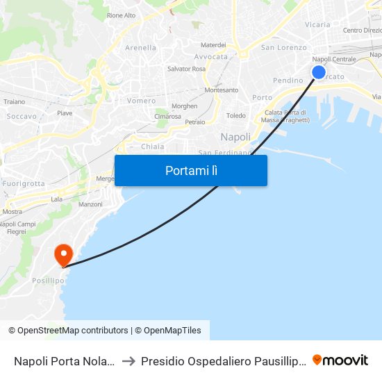 Napoli Porta Nolana to Presidio Ospedaliero Pausillipon map