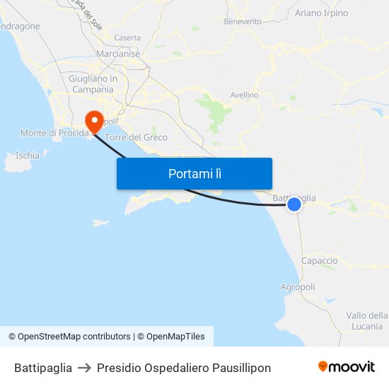 Battipaglia to Presidio Ospedaliero Pausillipon map