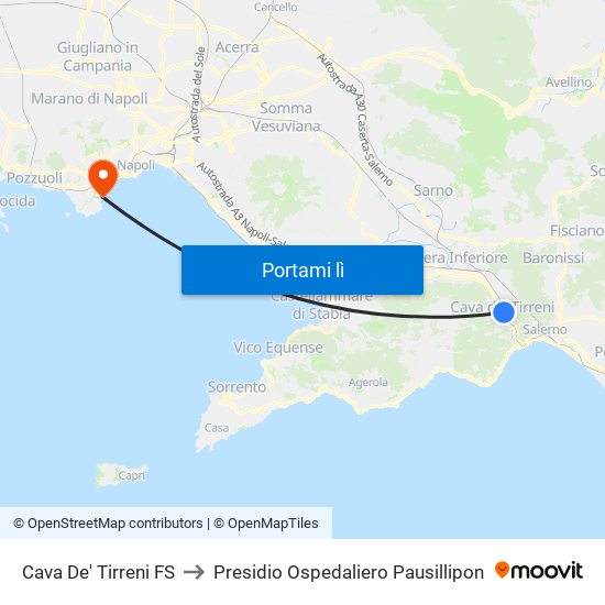 Cava De' Tirreni FS to Presidio Ospedaliero Pausillipon map