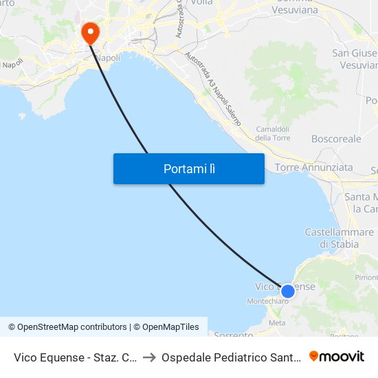 Vico Equense - Staz. Circumvesuviana to Ospedale Pediatrico Santobono-Pausillipon map