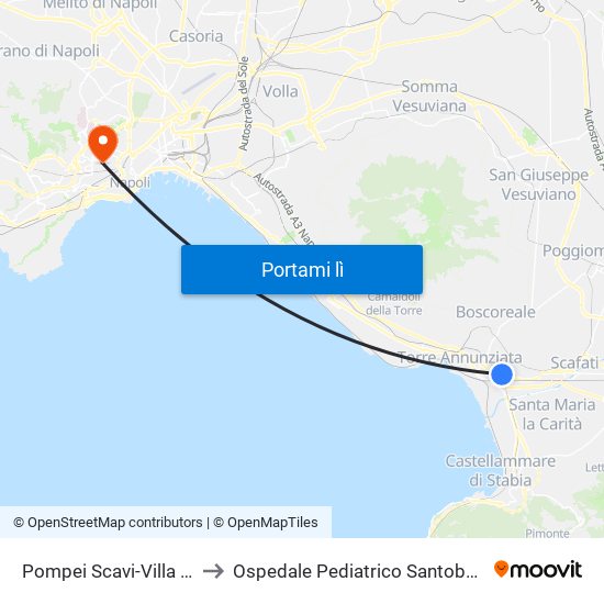 Pompei Scavi-Villa Dei Misteri to Ospedale Pediatrico Santobono-Pausillipon map