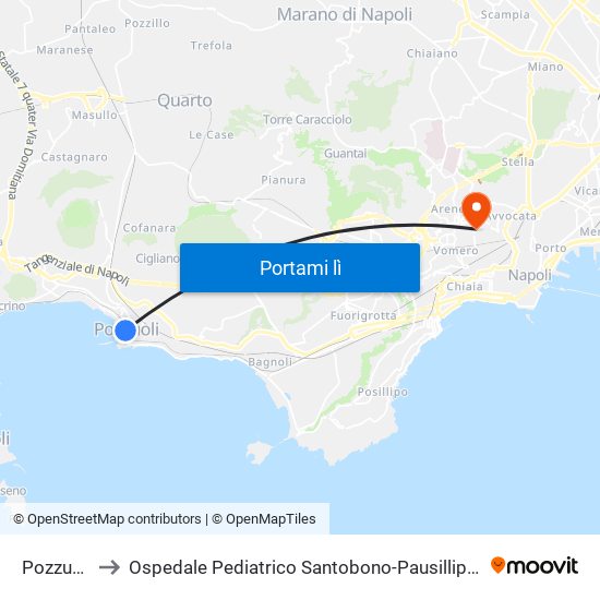 Pozzuoli to Ospedale Pediatrico Santobono-Pausillipon map