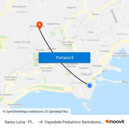 Santa Lucia - Plebiscito to Ospedale Pediatrico Santobono-Pausillipon map