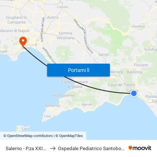 Salerno - P.za XXIV Maggio to Ospedale Pediatrico Santobono-Pausillipon map