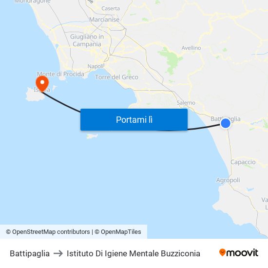 Battipaglia to Istituto Di Igiene Mentale Buzziconia map