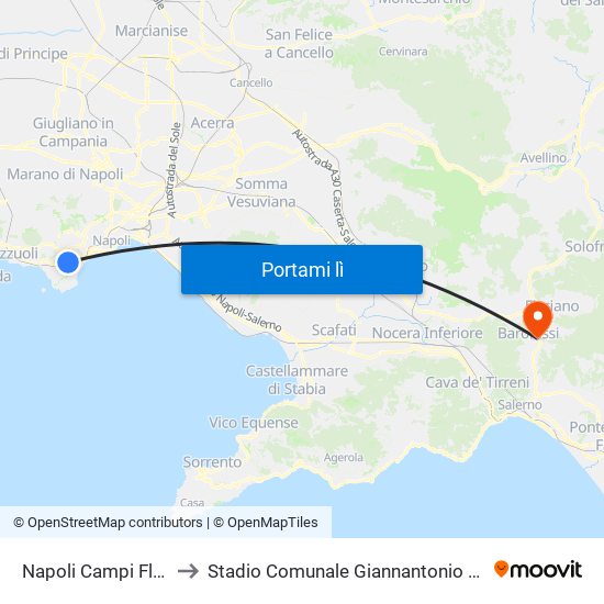 Napoli Campi Flegrei to Stadio Comunale Giannantonio Figliolia map