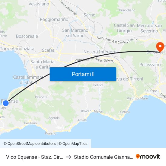 Vico Equense - Staz. Circumvesuviana to Stadio Comunale Giannantonio Figliolia map