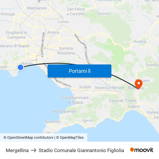 Mergellina to Stadio Comunale Giannantonio Figliolia map