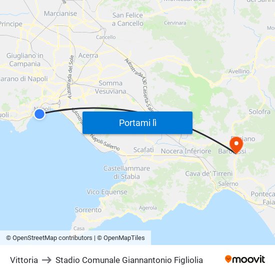 Vittoria to Stadio Comunale Giannantonio Figliolia map