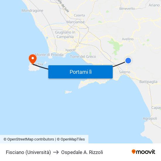 Fisciano (Università) to Ospedale A. Rizzoli map