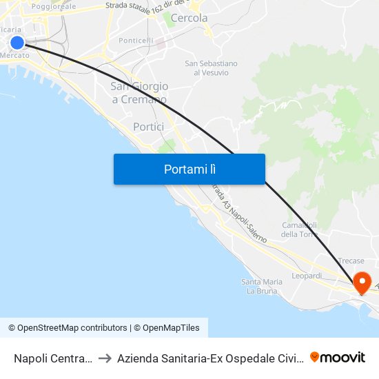 Napoli Centrale to Azienda Sanitaria-Ex Ospedale Civile map