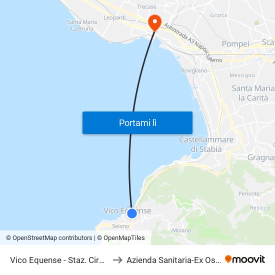 Vico Equense - Staz. Circumvesuviana to Azienda Sanitaria-Ex Ospedale Civile map